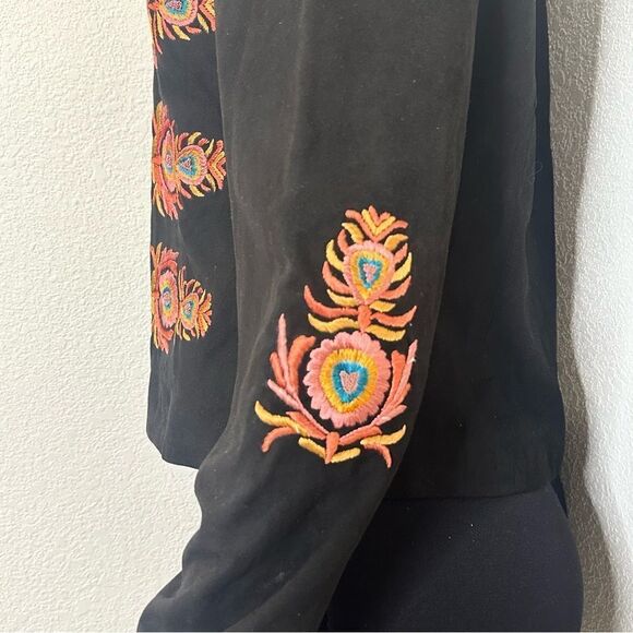 Double D Ranch Ladies Sz Small Western Floral Embroidered Suede Leather Jacket - Picture 5 of 7